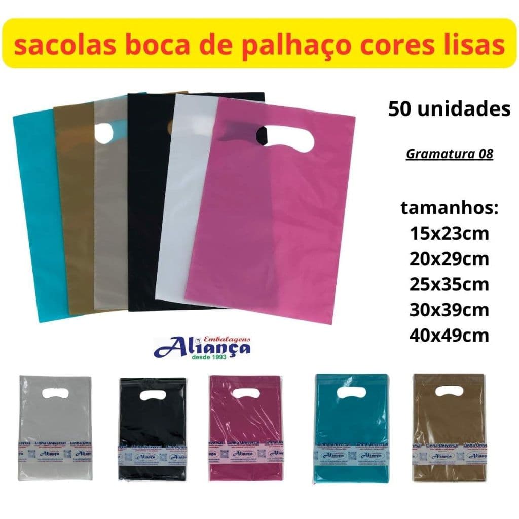 50 Sacolas Boca de Palhaço Colorida Várias Cores e Tamanhos a escolha - Ideal para Lembrancinhas e Brindes"