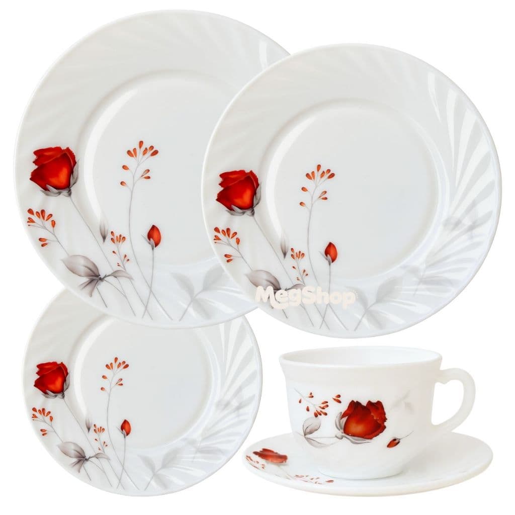 Aparelho De Almoço e Jantar C/ Xicaras Chá prato Estampado Opaline 20 Peças Vermelho
