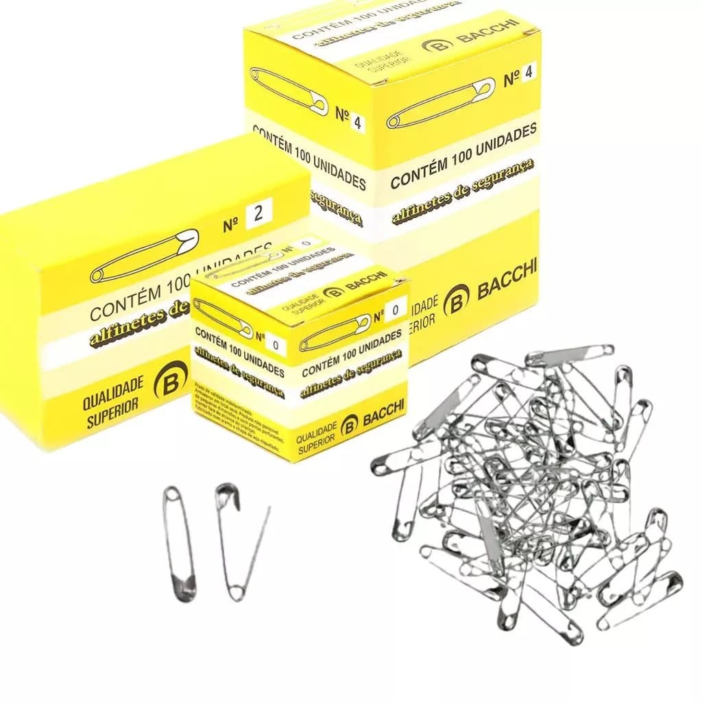 Alfinete de Segurança, Bacchi,100 Unidades Aço Niquelado