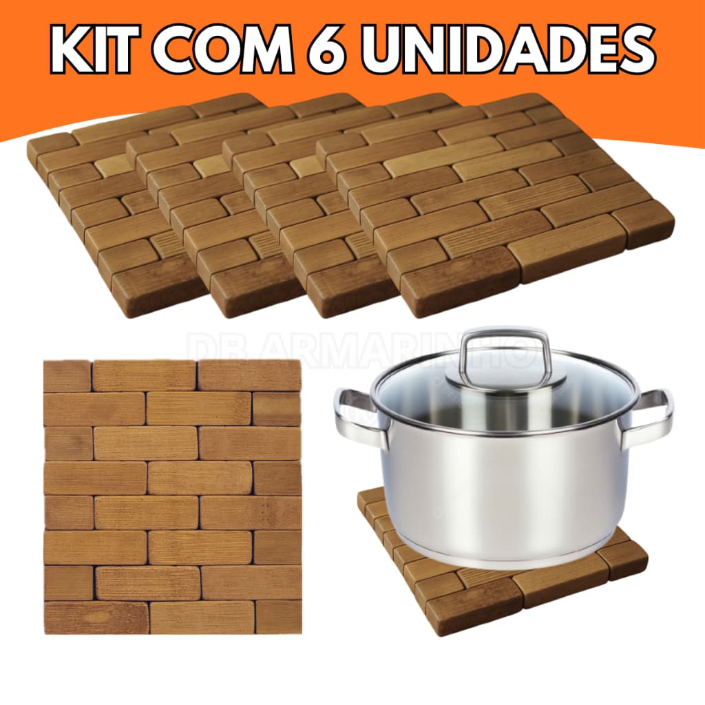 Kit 6 Descanso de Panela em Bambu Suporte Panela Quente Proteção para Mesa