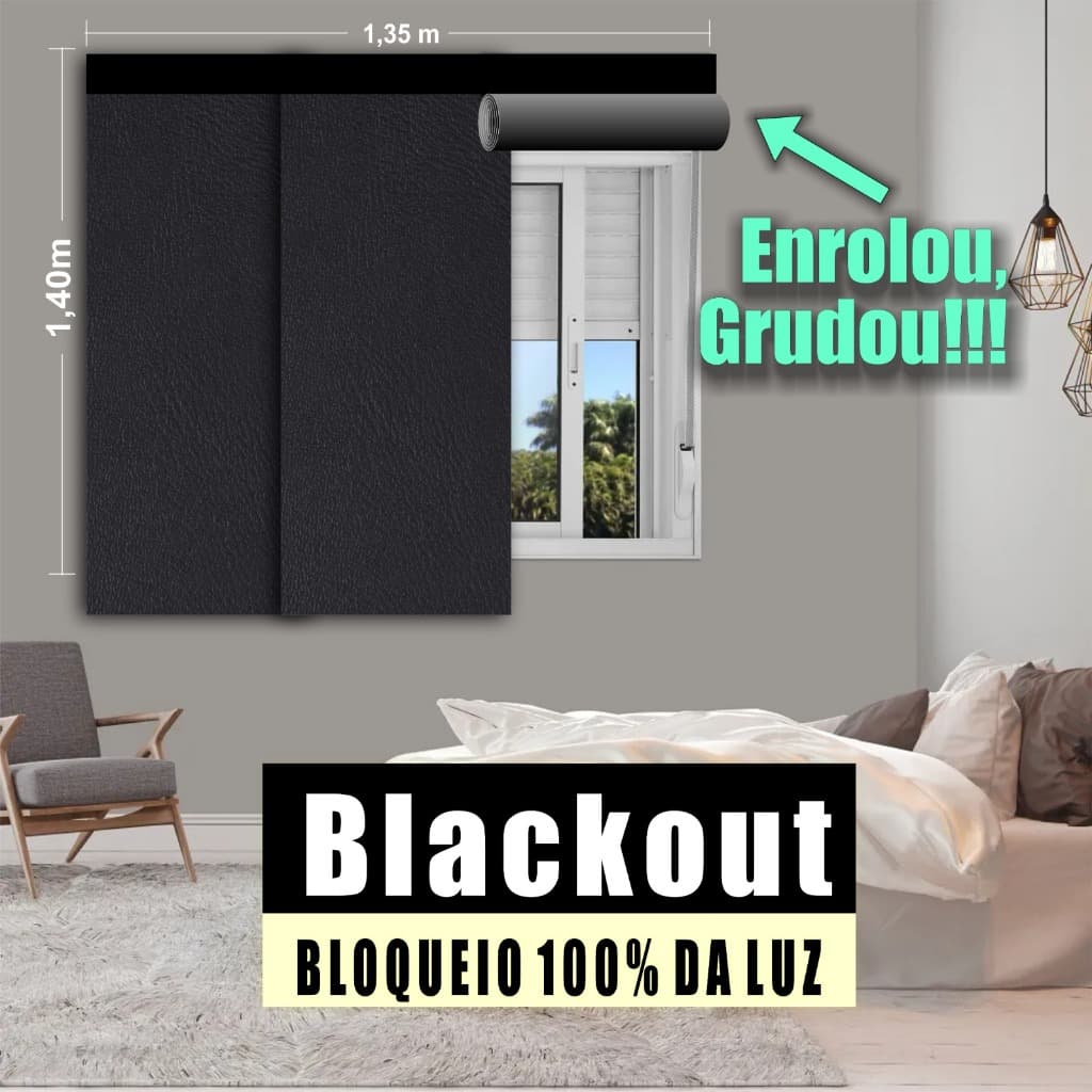 Cortina Persiana Blackout Adesiva - kit com 3 módulos- corta luz 100%
