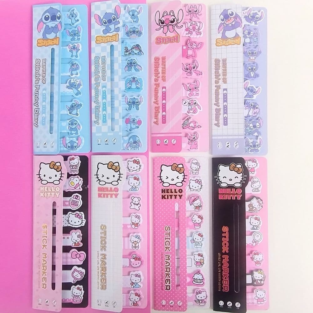 Bloco de Notas Adesivas / Marcador de Páginas Stitch e Hello Kitty / Angel & Stitch