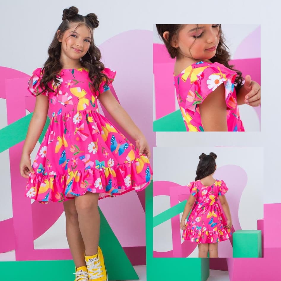 Vestido infantil Menina Moda cores variadas Rodado Princesa Festa Casual