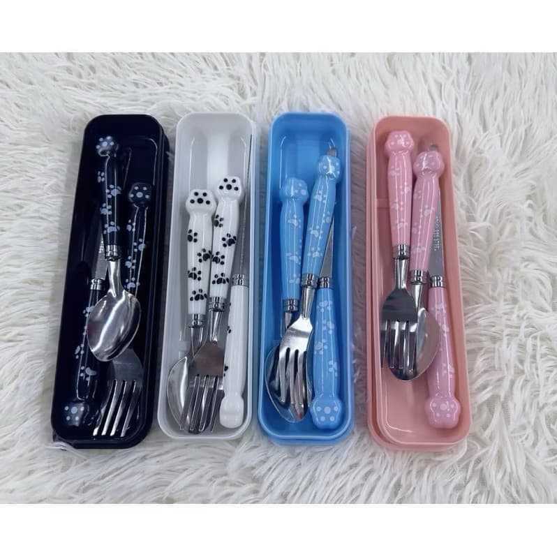 Kit 3 Garfo Colher e faca Aço Inoxidável 4 cores Pé de gato