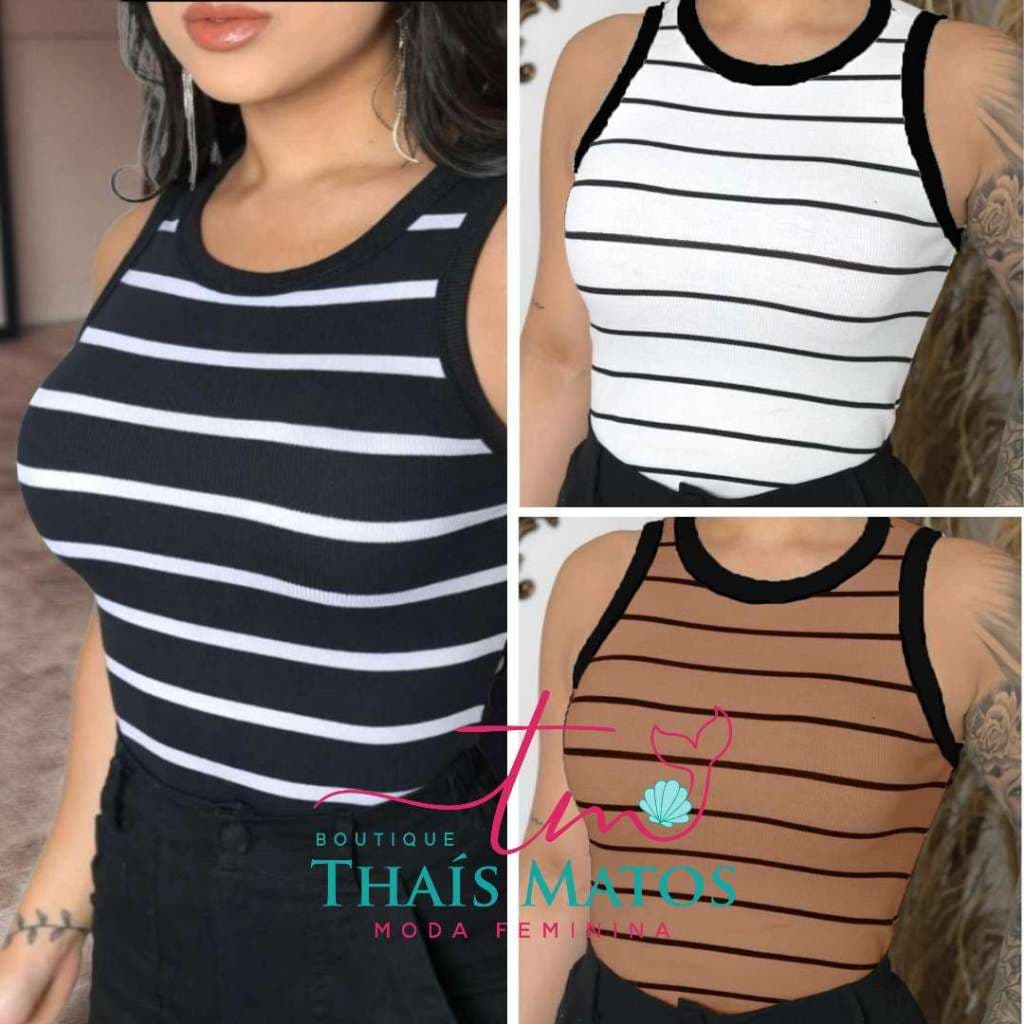 Kits Camiseta Regata Feminina Canelada Listrada e Lisa Ribana Camiseta Básica Blusa Casual