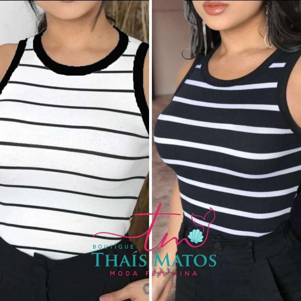 Regata Canelada Listrada e Lisa Ribana Camiseta Básica Blusa Dia a Dia Moda Gringa Regata Casual