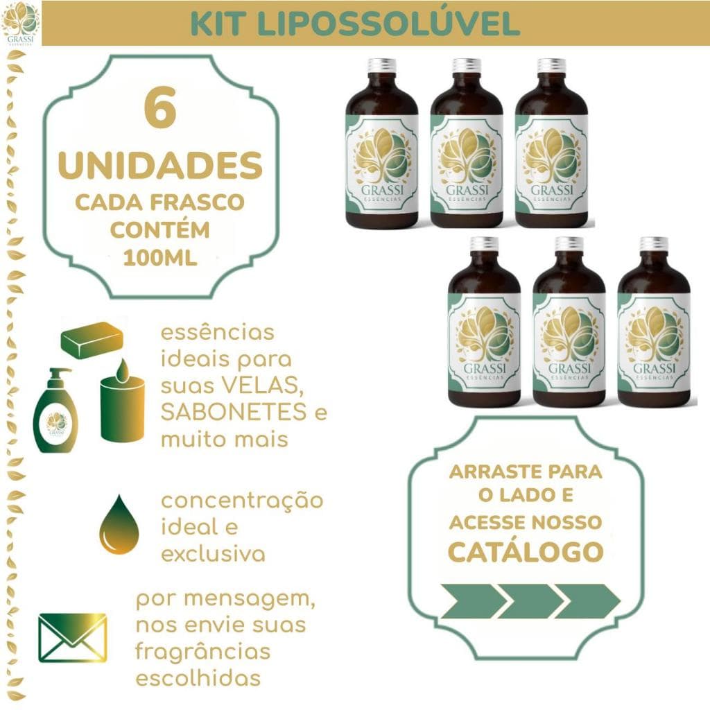 Kit 6 Essências Lipossolúveis | +200 Opções de Fragrâncias | 100ml por frasco | Escolhas via Chat