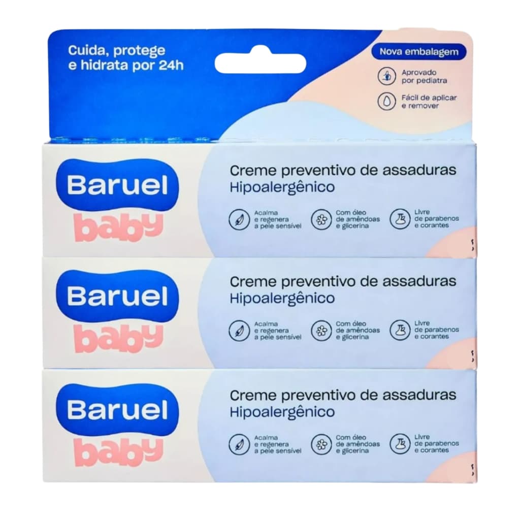 Kit c/3 Creme Preventivo de Assaduras Baruel Baby Hipoalergênico 120g - Envio Rápido