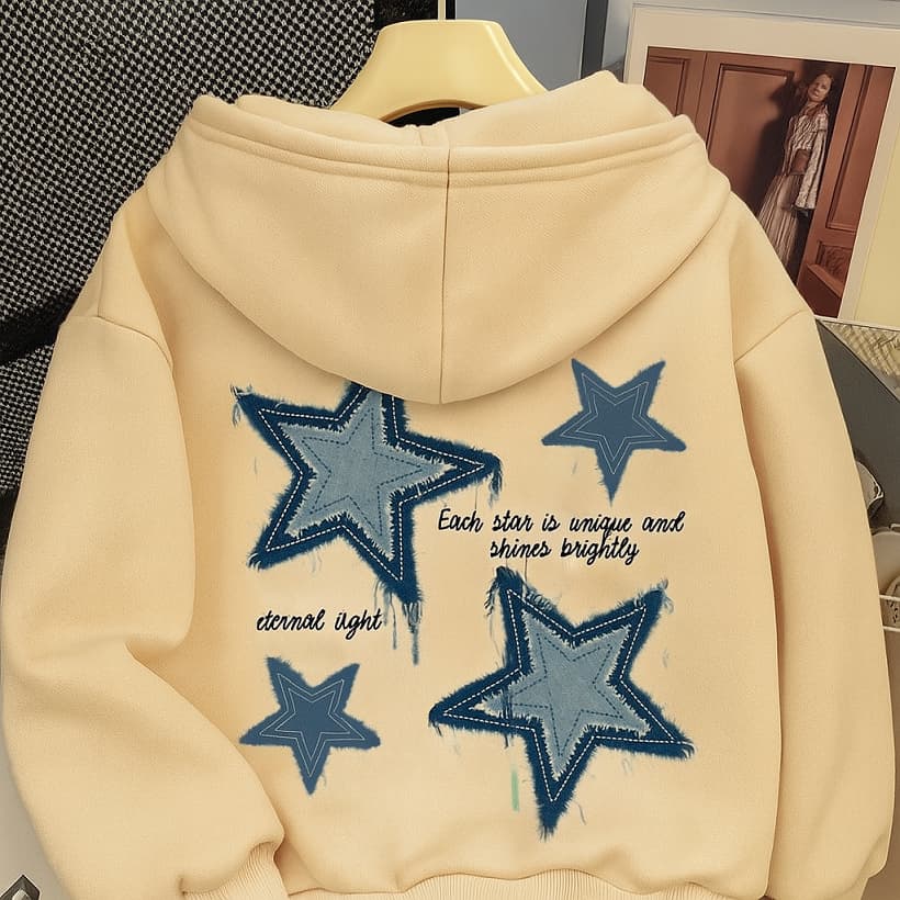 Agasalho infantil Moletom Flanelado Grosso Estrelas Stars Com Capuz