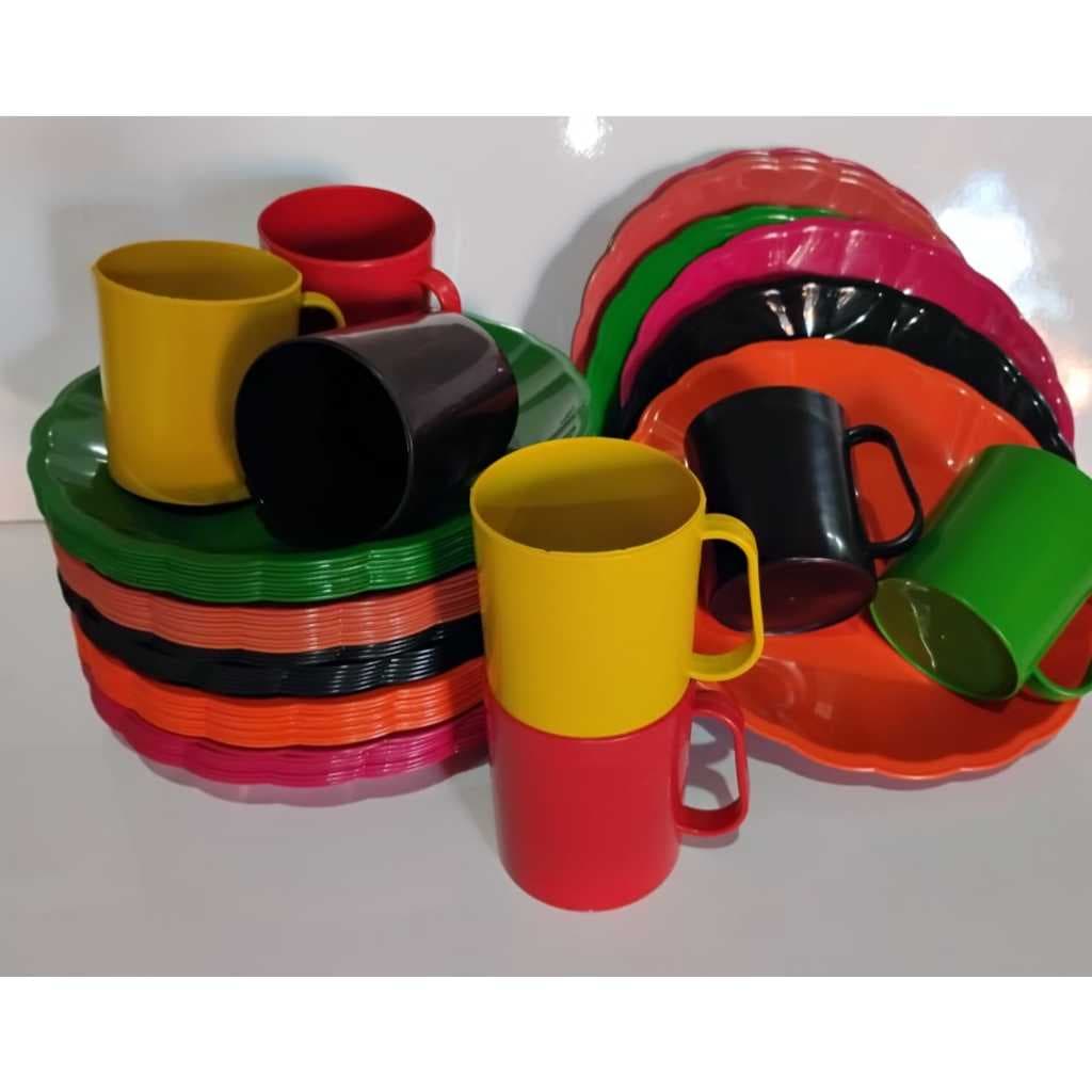 Prato Concha + Caneca 350ml Mix de Cor; Kit 6,10,20 ou 30 peças(plástico). Escola/Festa