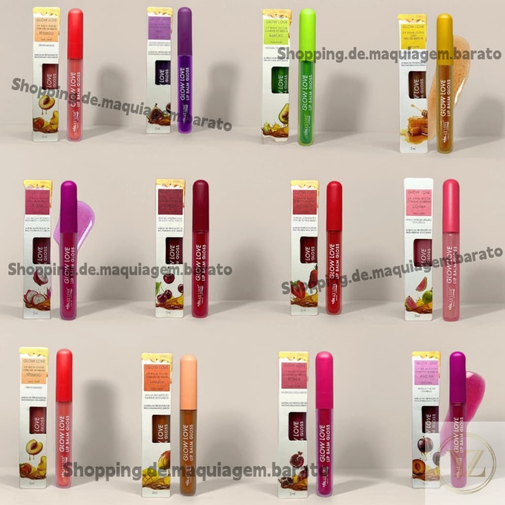 Gloss Hidratante com Mel de Abelha – Max Love Glow Love Lip Balm Morango Melancia Cereja 12 Aromas