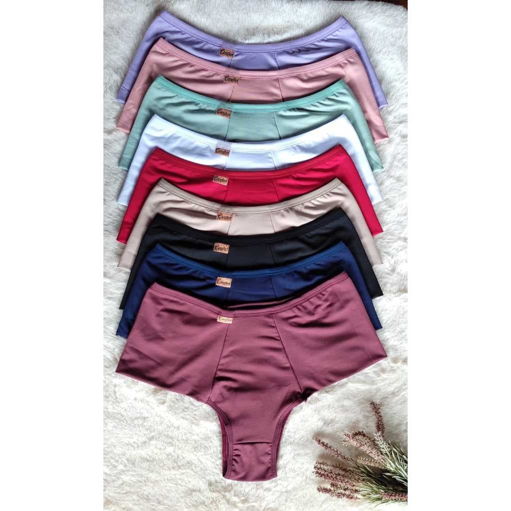 kit com 5 calcinhas cinta cintura alta e lateral dupla com leve compressão.