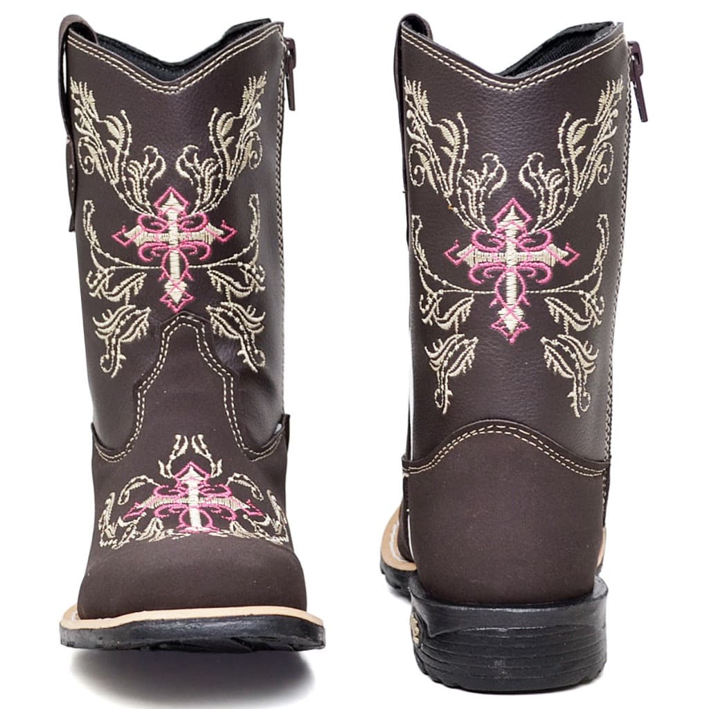 Bota Country Feminina Infantil Bordada Cano Longo Botina Em Couro