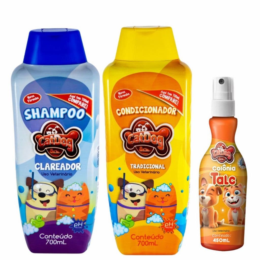 Kit Banho Pet Shampoo CatDog + CONDICIONADOR + Colonia TALC