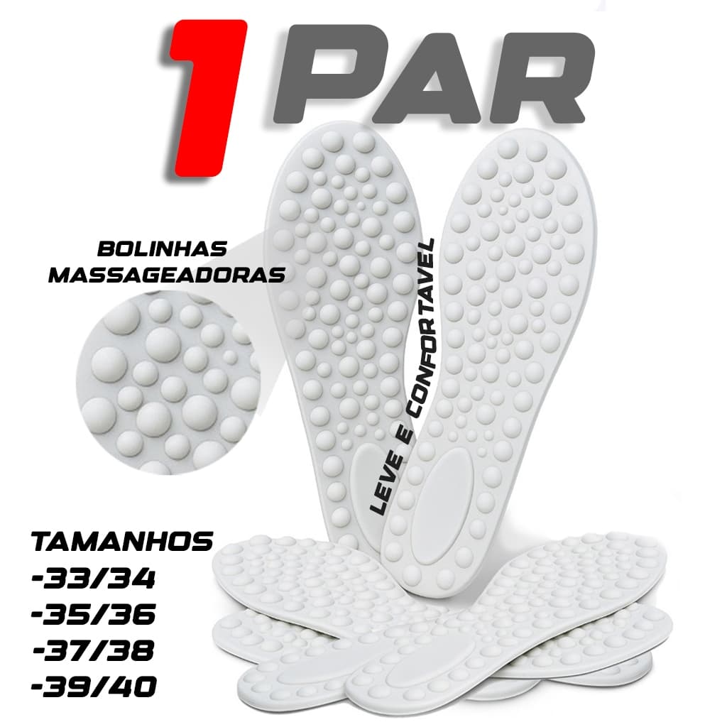 Palmilha ortopédica com bolinhas massageadoras alivio nas dores dos pés