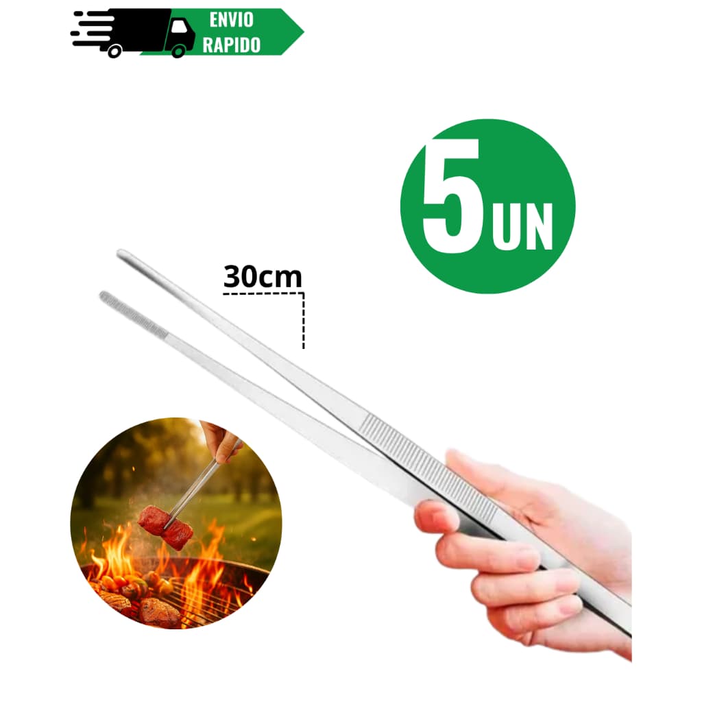 KITs 5 ou 3/2/1 Pinças Culinária Inox 30cm Chef Bar Decoração Profissional Restaurante