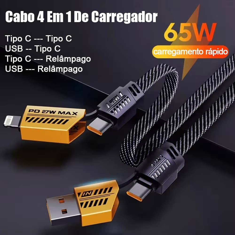Cabo 4 Em 1 De Carregador Turbo Tipo C para iPhone Xiaomi Samsung USB Notebook 27/65w Nylon Trançado Multifuncional Mech