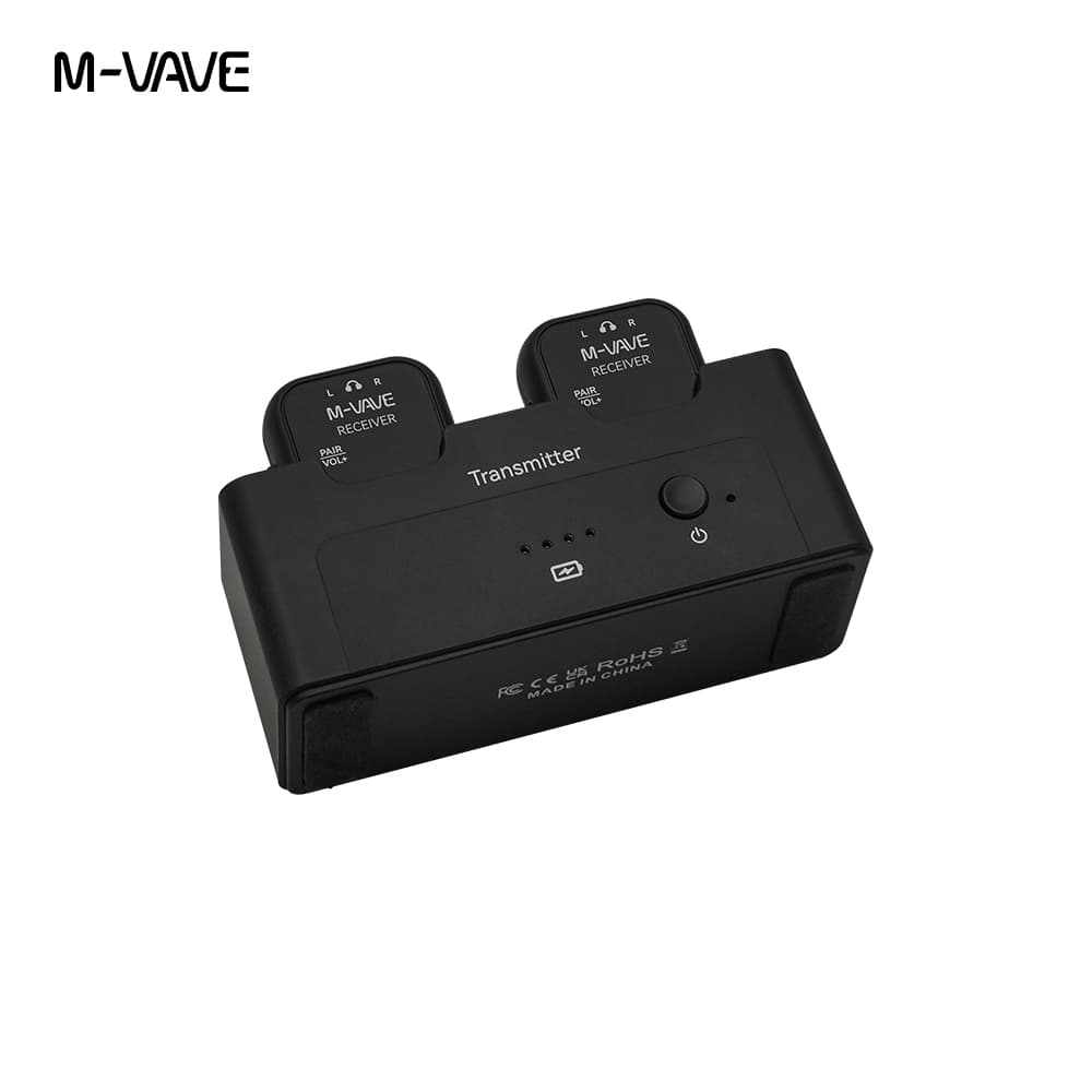 M-VAVE SWS12 Sistema de monitor de auscultadores sem fios 2.4G com cabo de áudio, transmissor recarregável 2 receptores