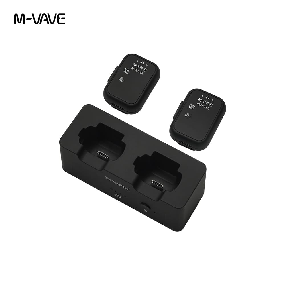 M-VAVE WP-12 Sistema de monitor de auscultadores sem fios 2.4G, transmissor recarregável, 2 receptores com botão de
