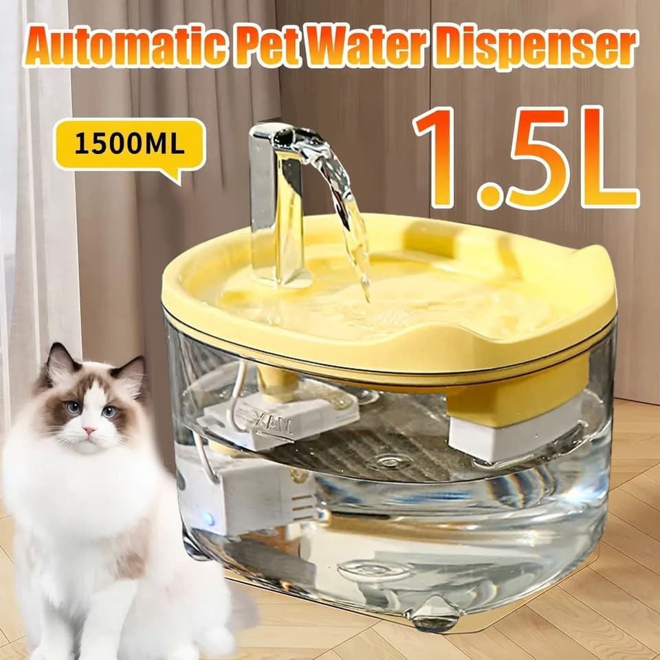 Bebedouro Automático para Gatos e Cães: Circulação de Água com Filtro de 1,5 Litro e Base Segura