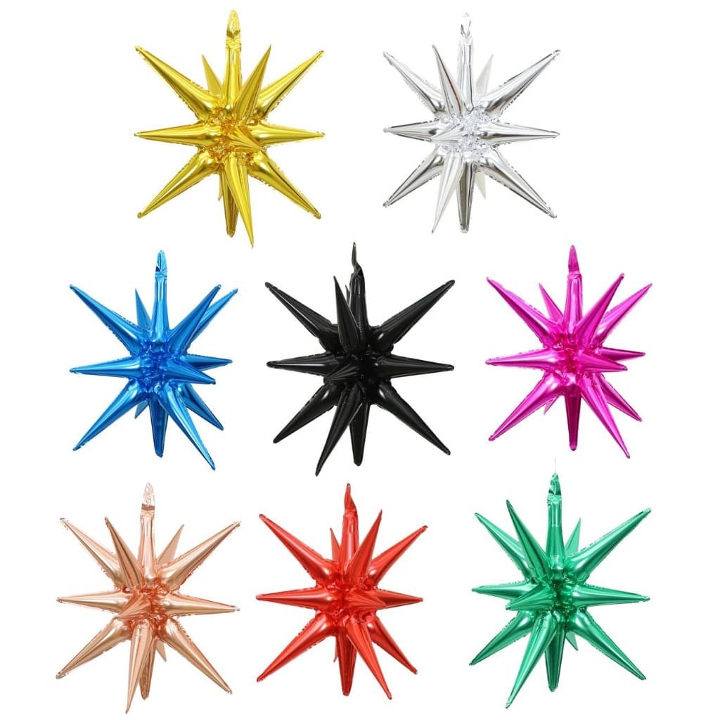10 Balão Metalizado Estrela Sputnik 14 Pontas Explosão 55cm Festa Decoração