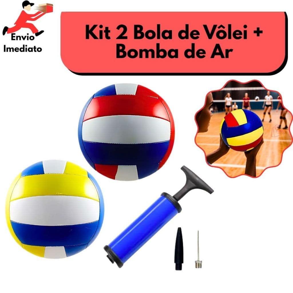 Kit 2 Bolas De Voleibol + Bomba De AR Portátil Quadra Areia Praia Oficial Tamanho N5 Profissional