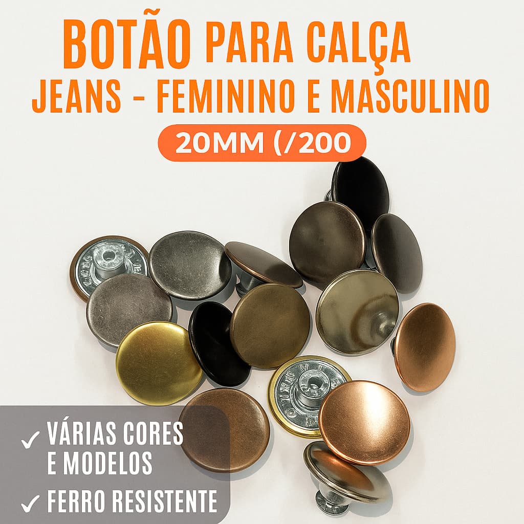 Botões para Jeans 20 mm (/200) - Nacional - Pacote com 50, 100, 200 ou 300 unidades