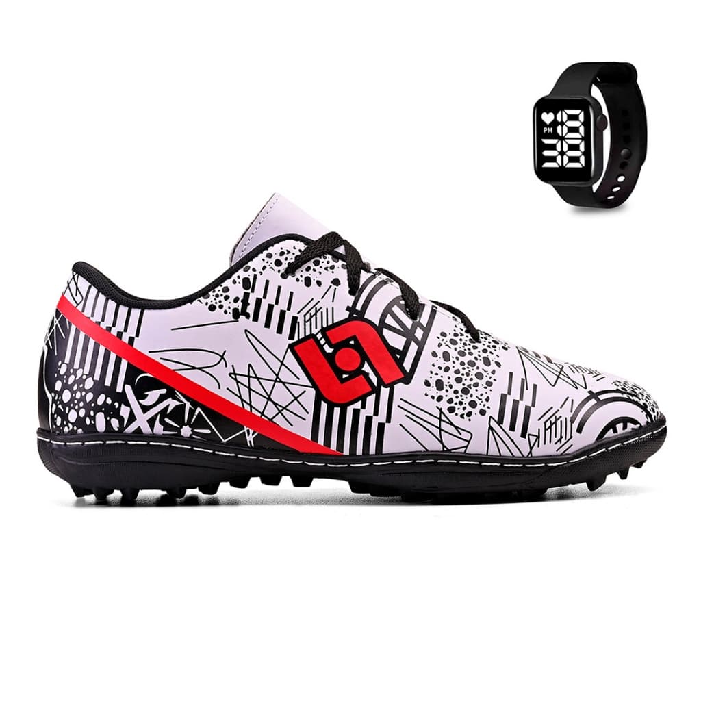 Kit Chuteira Masculina Society Campo Sintetico Futebol Costurada + Relogio