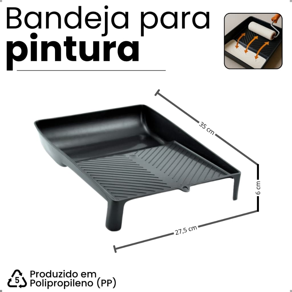 Bandeja de Pintura Preta de Plástico Polipropileno Plastibrasil Escorredor de Tinta