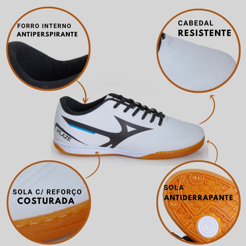 Chuteira Futsal Para Quadra Leve e Confortavel Reforçada com Sola Costurada Vilaze