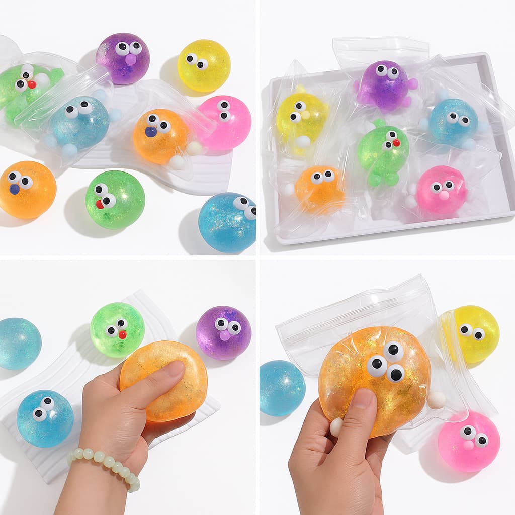 Squishy Bola Anti-Stress com Led e Olhinhos – Brinquedo Sensorial de Aperto Macio para Relaxar