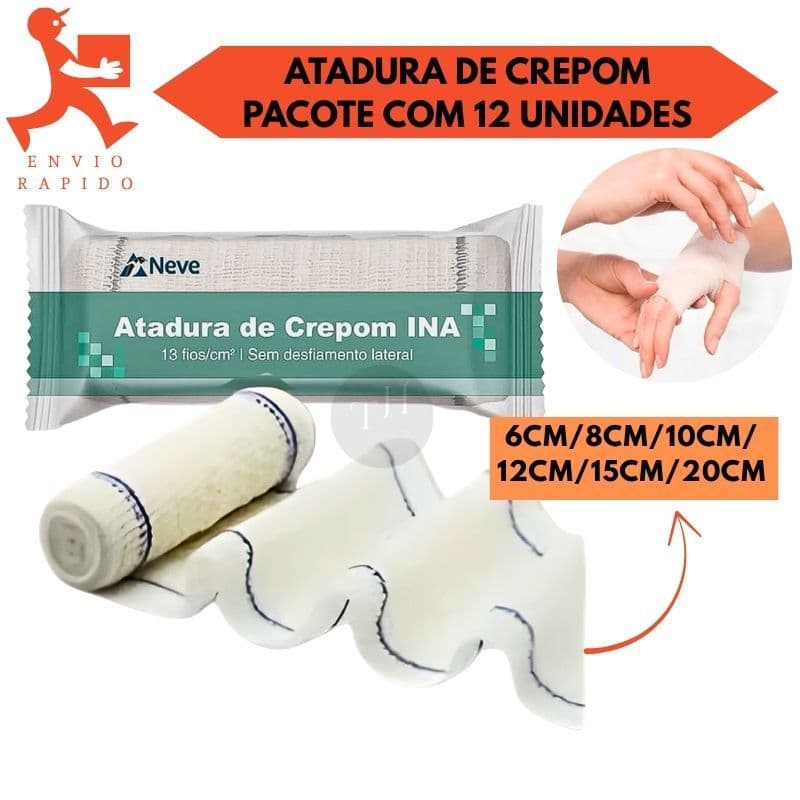 Kit 12 Atadura Crepom Faixa Curativo 13 Fios Tamanho 6,8,10,12,15 E 20