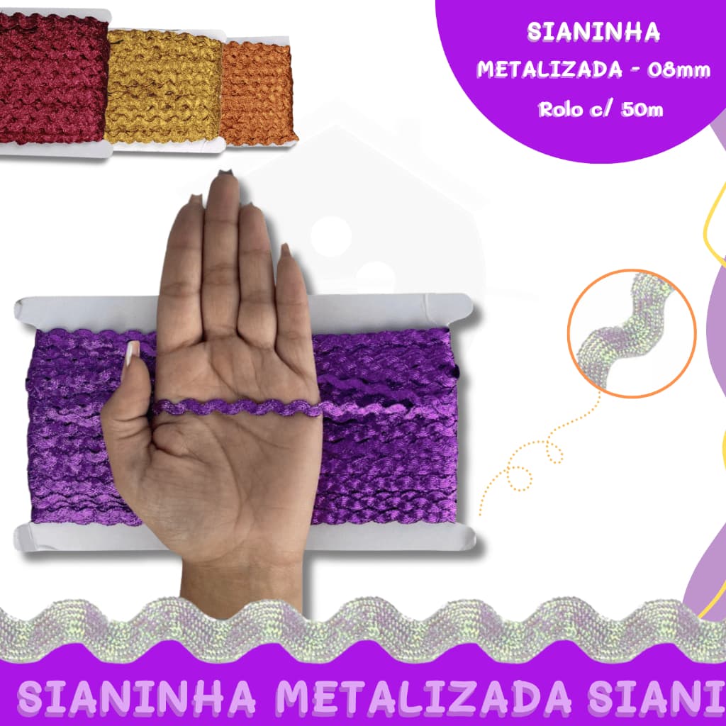 Sianinha Metalizada - 08mm - Rolo C/50 Mts