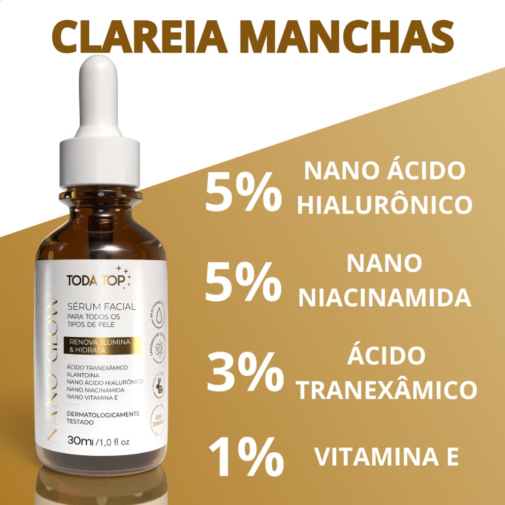 Sérum Facial Clareador Toda Top 30ml | Ácido Tranexâmico, Hialurônico, Niacinamida, Ilumina
