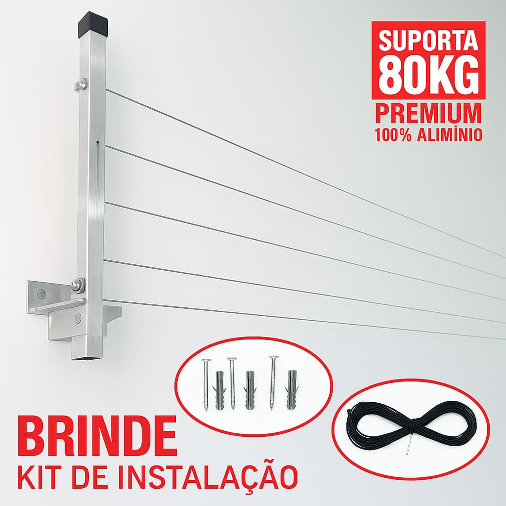 Varal Retrátil de Parede 100% Alumínio – Suporte Reforçado 80kg | Envio Imediato