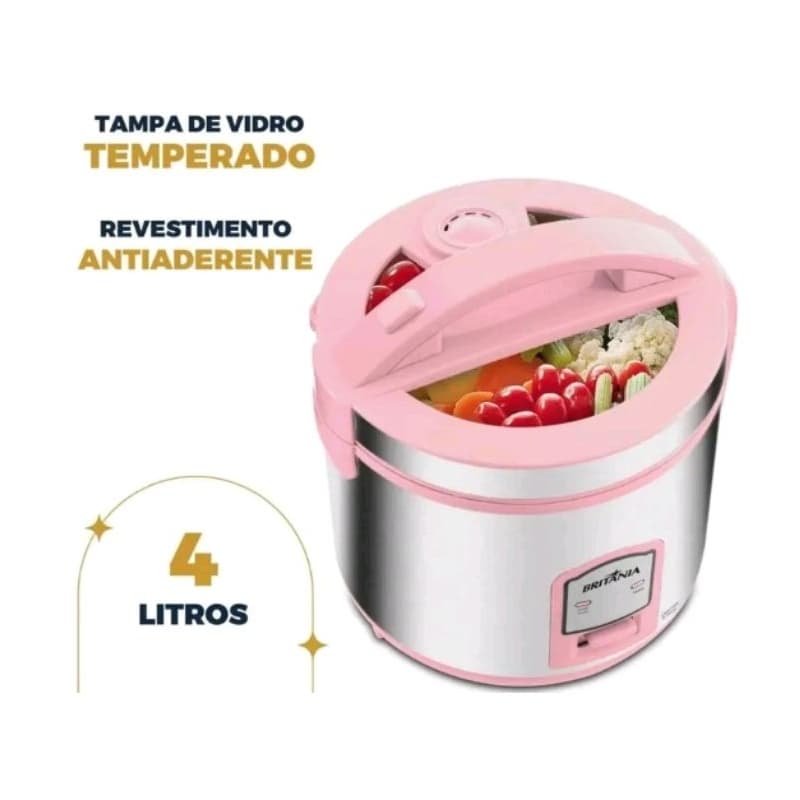 Panela de Arroz Elétrica Rosa Britânia 10 Xícaras Bpae10C