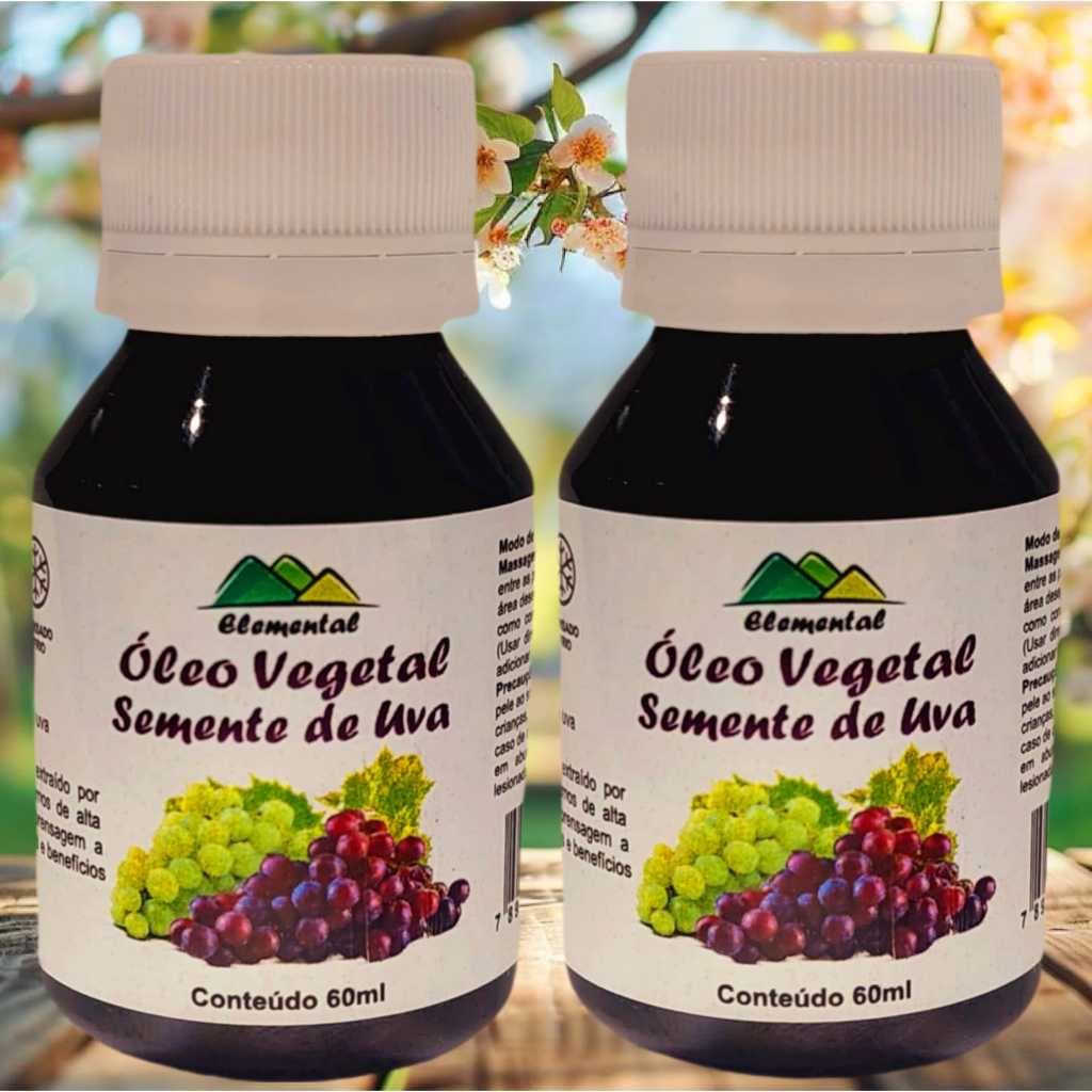 02 Óleo de Semente de Uva 60ml Prensado a Frio Para Massagem Umectação Capilar