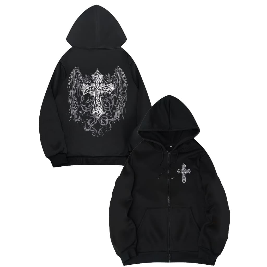 Moletom Ziper Gotico Asa Estilo Tribal Estilo Moda Streweear Lançamento