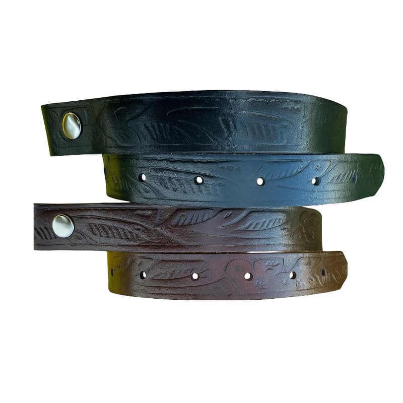 Cinto Cowboy Infantil Couro Legítimo Entalhado com Botão de Pressão para Adaptar Fivela