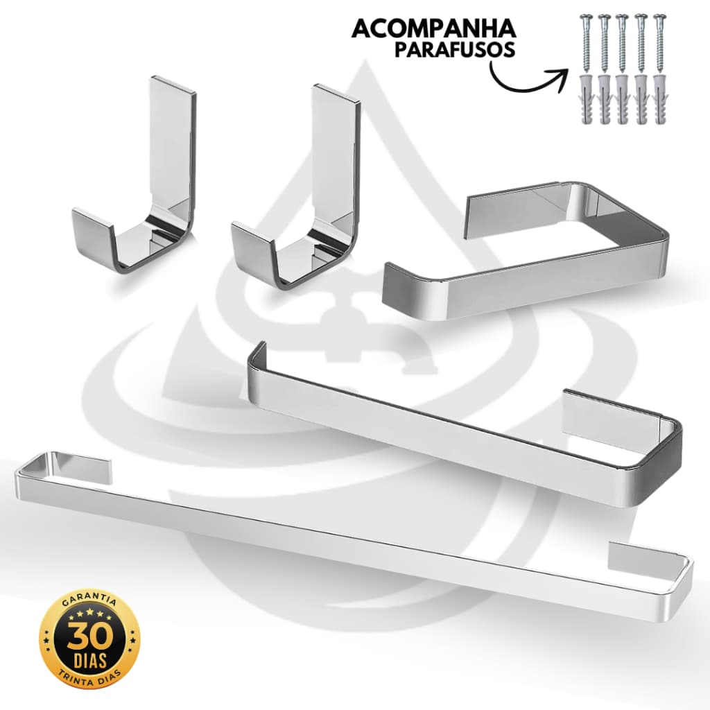 Kit Acessórios Para Banheiro 5 Peças Inox Conjunto de Banheiro Completo Quadrado Premium