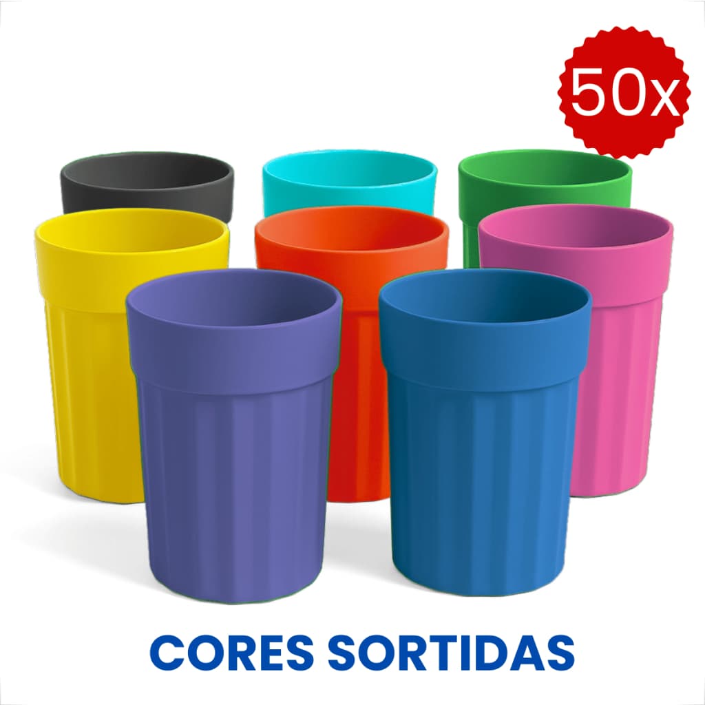 50x Kit De Copos Plásticos 350ML Para Dia a Dia Festas Eventos Resistente Premium Festa Escolar