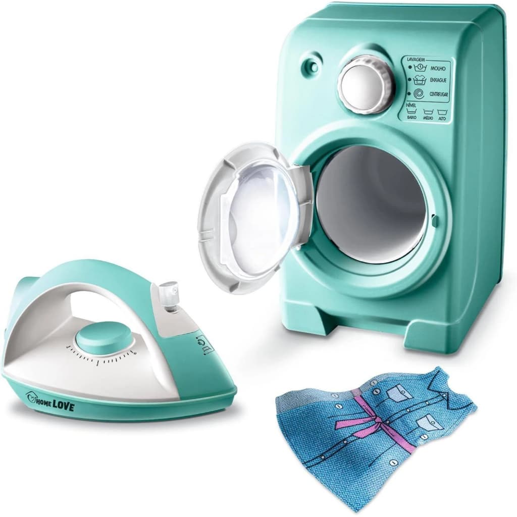 LAVANDERIA DE BRINQUEDO KIT LAVA ROUPA E FERRO DE PASSAR ROUPA USUAL BRINQUEDOS