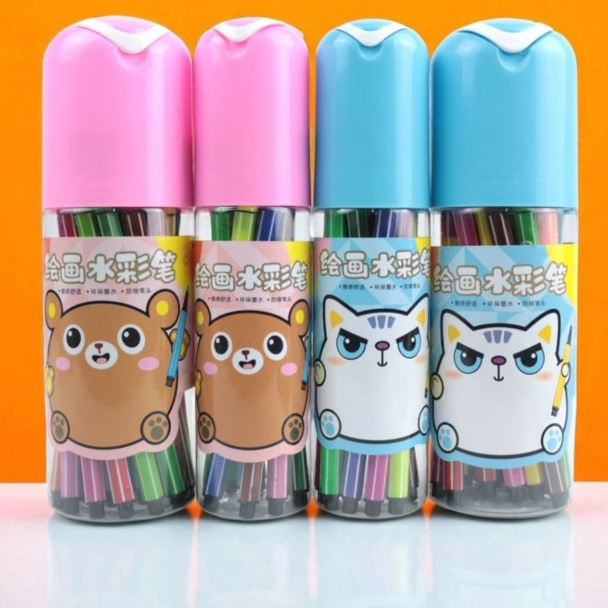 Kit 12/24 Cores Canetinhas Aquarela Color Pen Estampa (GATO/URSO BOLINHA) hidrografica