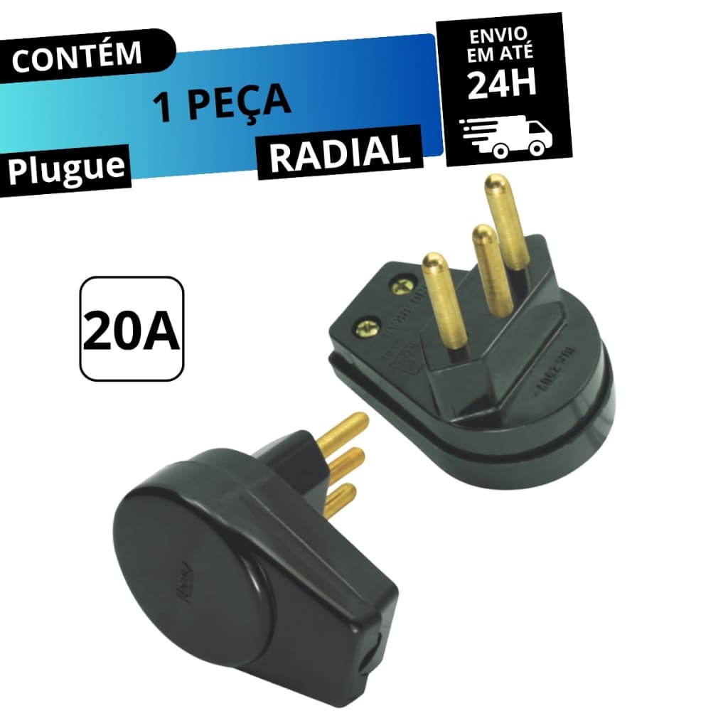 Plugue Prensa Cabo Preto 20a 2 P+T Maciço Radial 1501.117