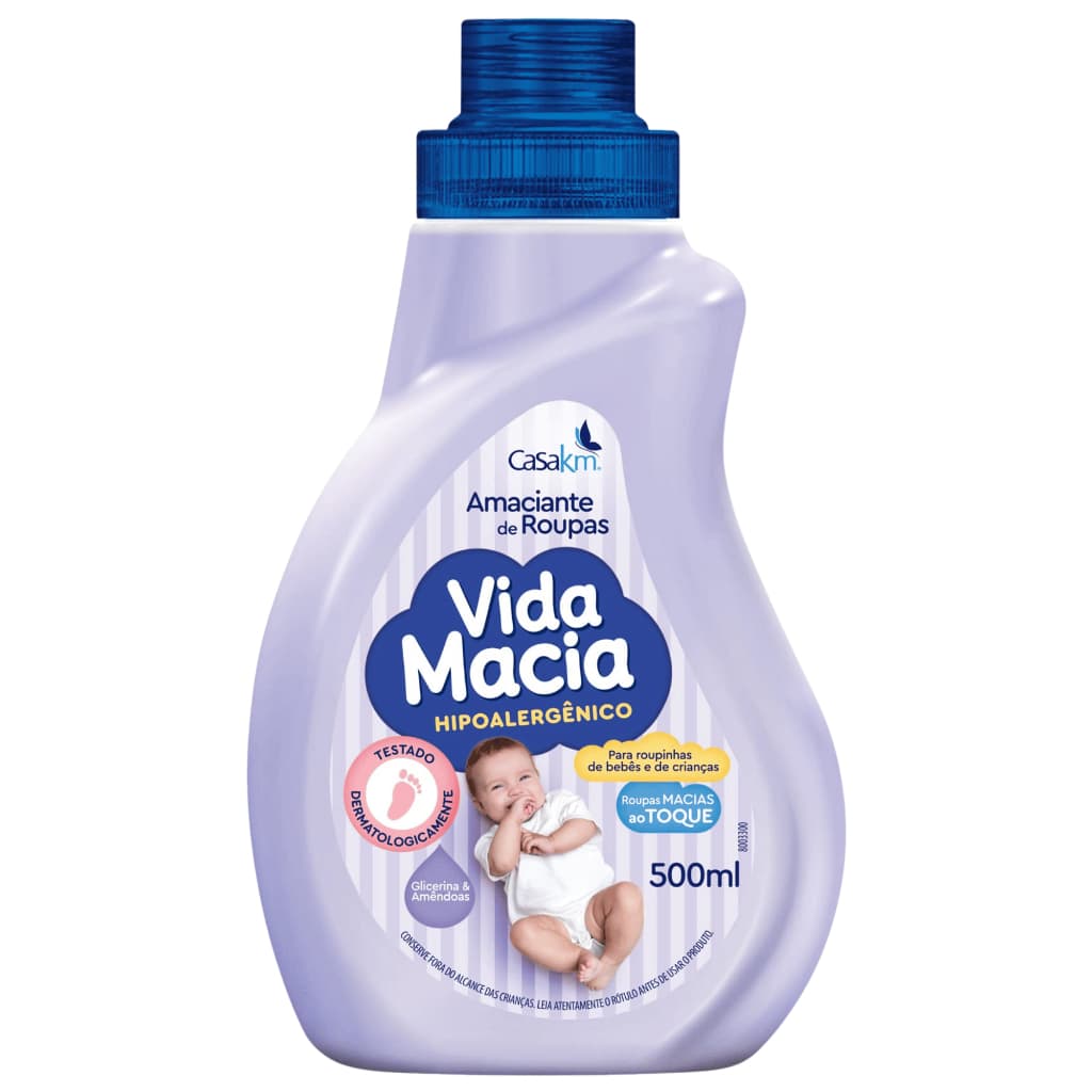 Amaciante Vida Macia Hipoalergênico Glicerina & Amêndoas 500ML Roupinha Bebê Criancas Roupas Suave