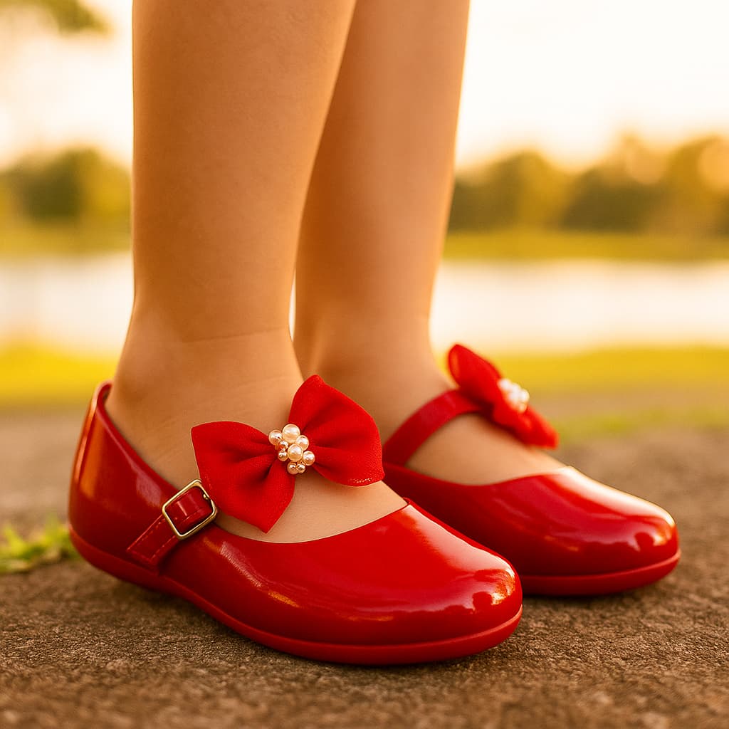 Sapatilha Infantil Menina Boneca Confortável Batizado Casamento Daminha Promoção Pérola Strass Laço