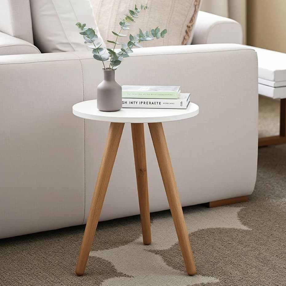 Mesinha De Canto Redonda Pe Palito Lateral Sofa