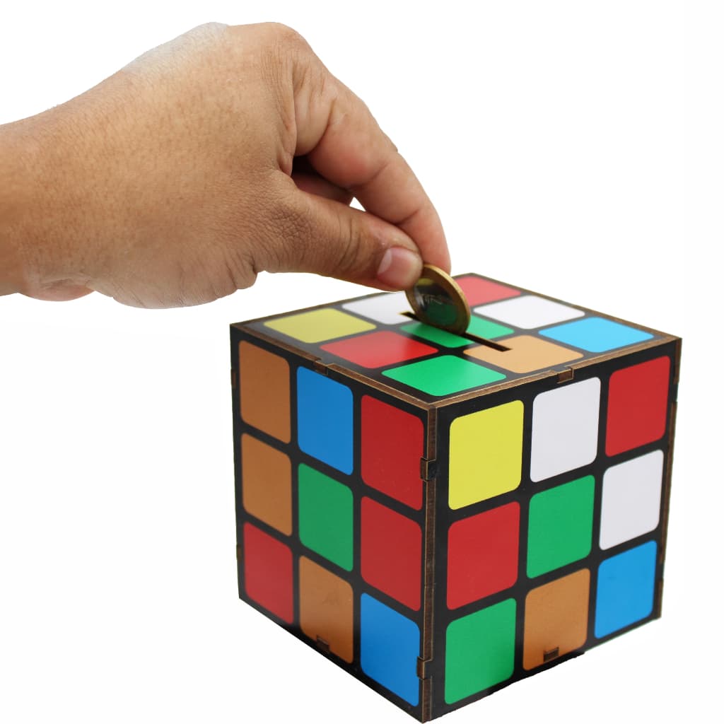 Cofrinho Cubo Mágico MDF Porta Moedas Cofre Decorativo Criativo para Casa e Escritório