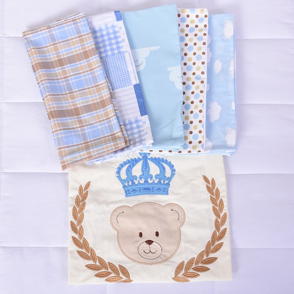 Kit 5  Fronhas Estampadas Menina/Menino + 1 Fronha Bordada Bordados Variados - 06 Peças