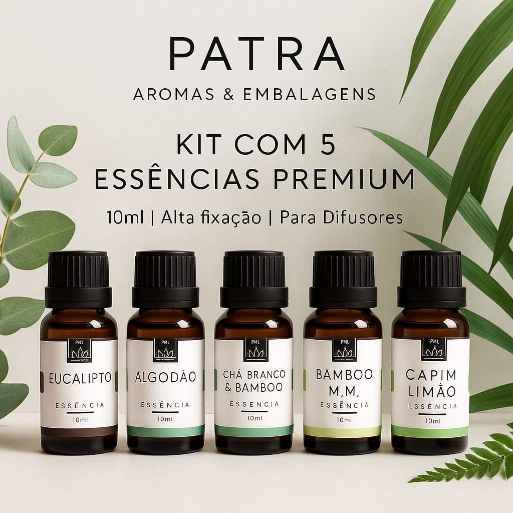 Kit 5 Essências PATRA Aromas & Embalagens para aromatizador difusor elétrico para Ambientes 10ml